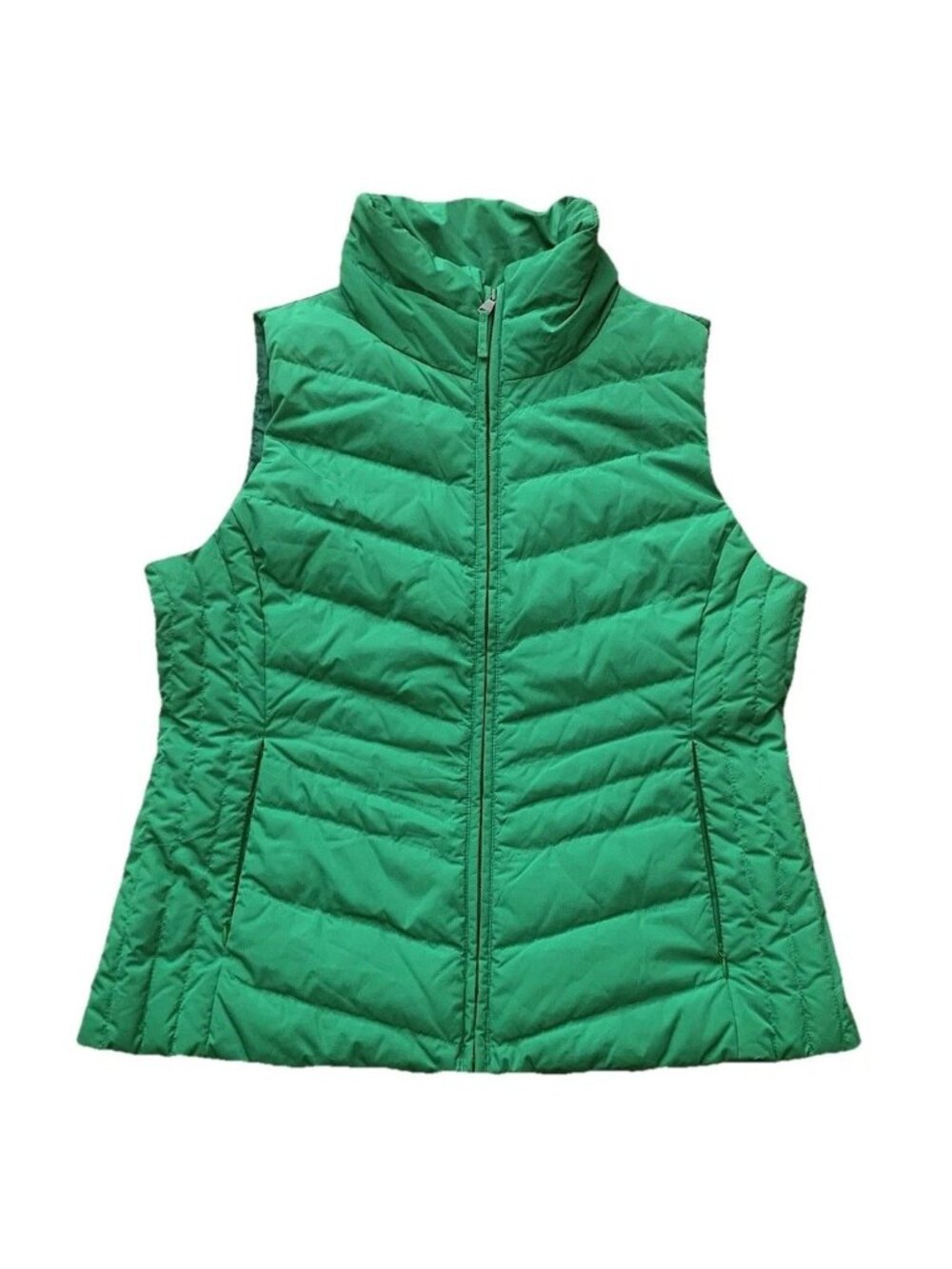 Talbots Down Quilted Puffer Vest Zip Pockets Bright Green Large Zip